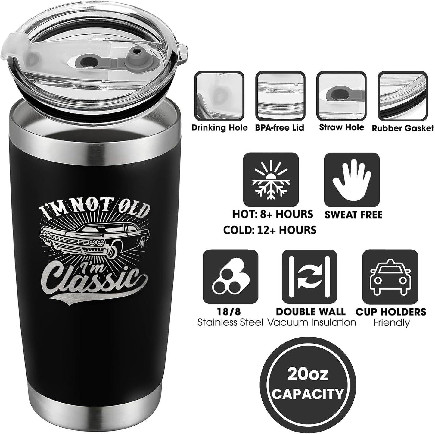 Vintage, Not Old™ – Funny 20oz Tumbler Gift for Dad & Grandpa