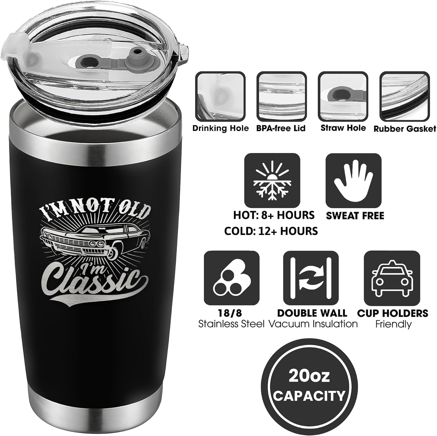 Vintage, Not Old™ – Funny 20oz Tumbler Gift for Dad & Grandpa