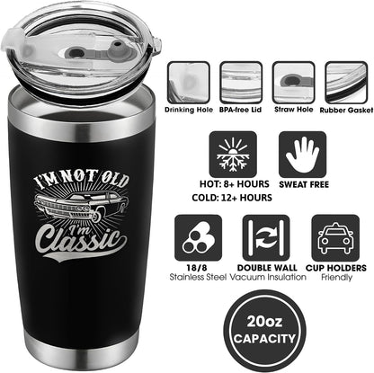 Vintage, Not Old™ – Funny 20oz Tumbler Gift for Dad & Grandpa