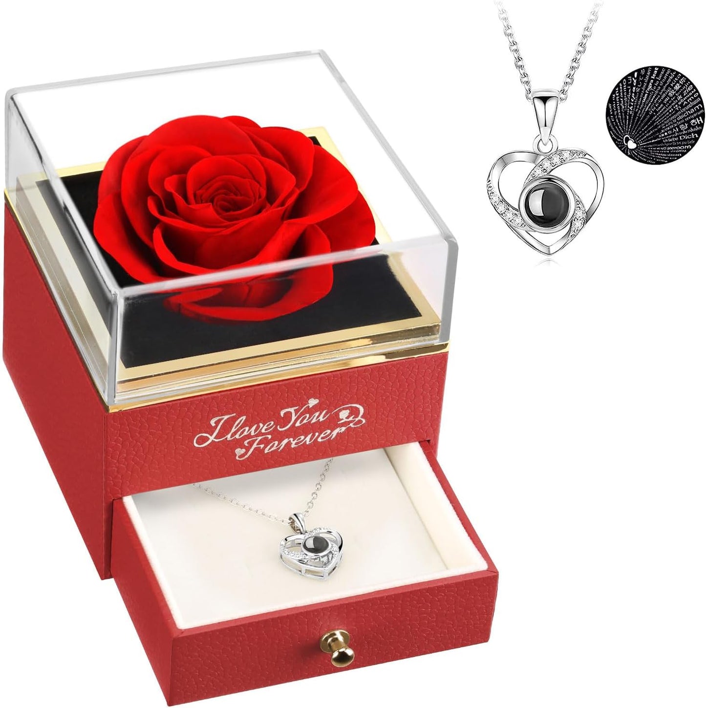  Love That Lasts Forever™ – Real Preserved Rose with Heart Necklace