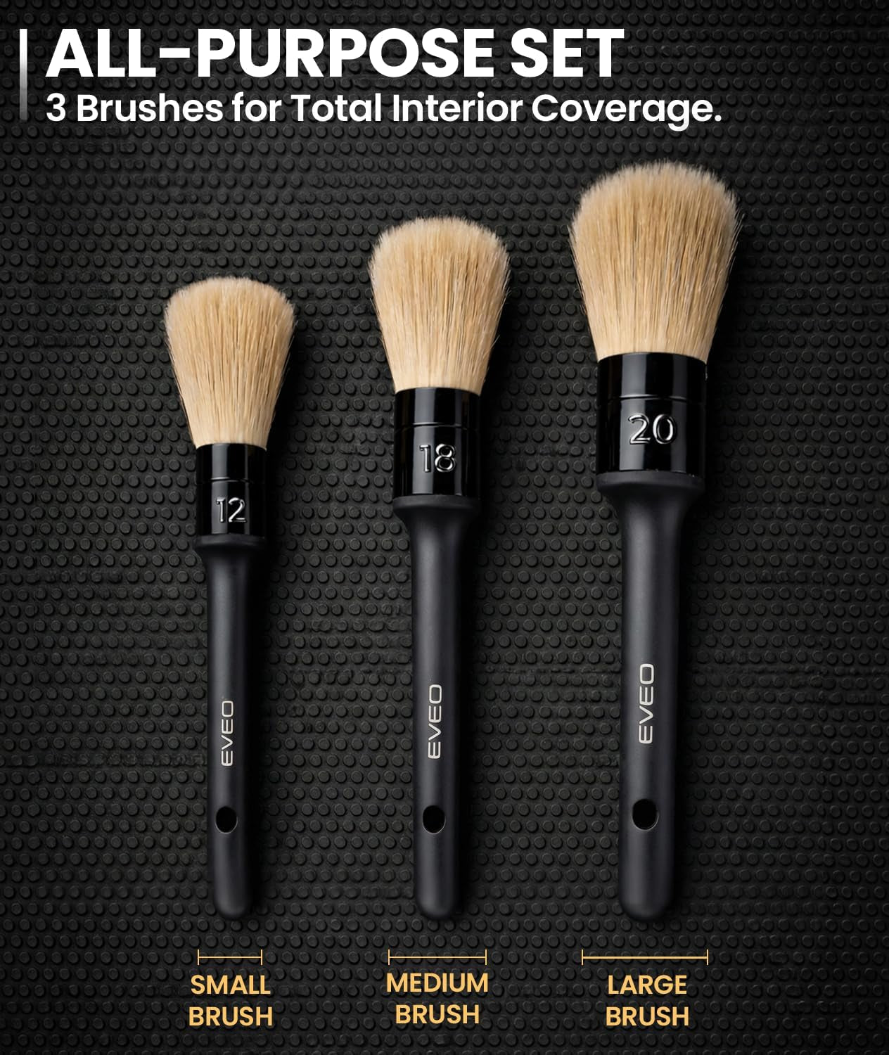 DetailMaster™ Premium Boar Hair Brush Set – Professional Interior Car Detailing Kit (3-Pack)