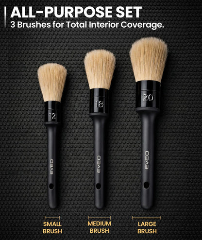 DetailMaster™ Premium Boar Hair Brush Set – Professional Interior Car Detailing Kit (3-Pack)