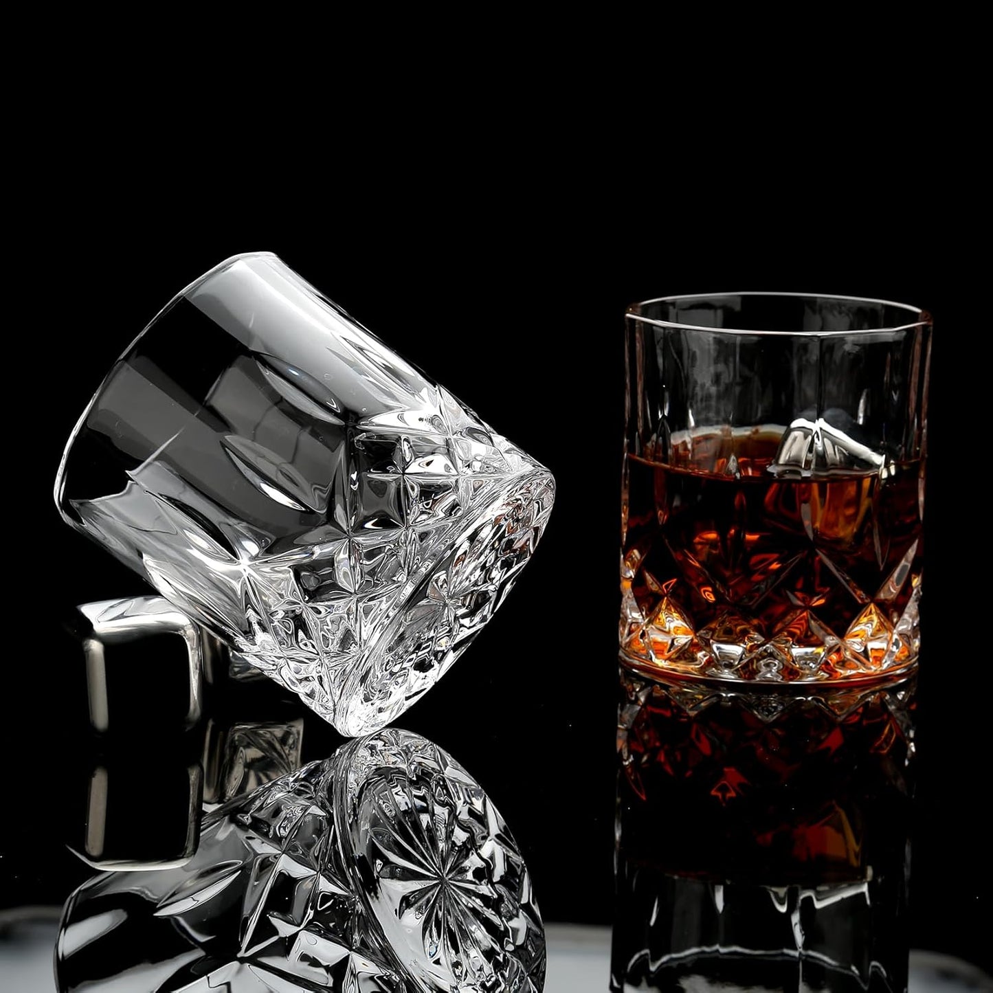 Whiskey Stones, Whiskey Glass Gift Set, Whisky Rocks Chilling Stones in Handmade Wooden Box– Cool without Dilution – Whisky Glasses Set of 2, Gift for Dad, Husband, Men (Round2)