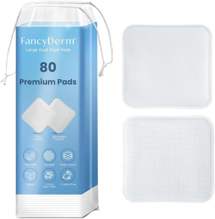 Square Cotton Pads for Face – 80 Count Lint Free Cotton Pads, Large Cotton Makeup Remover Pads for Skincare, 3 Inch (7–7.5 Cm)