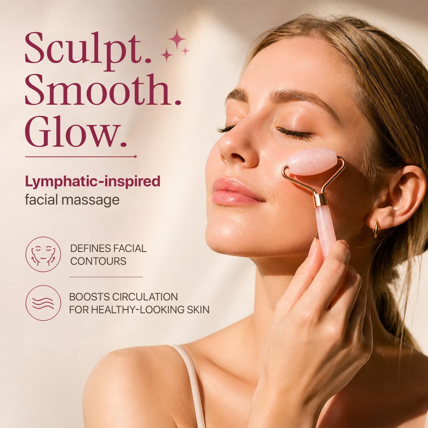  Rose Quartz Beauty Roller™ – Relaxing Facial Massager for Glowing, Radiant Skin