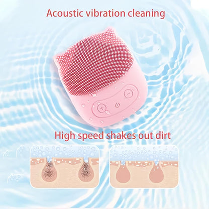 Facial Cleansing Tool Made with Ultra Hygienic Soft Silicone,Portable Silicone Waterproof Rechargeable Face Wash Brush, 4 Cleansing Modes, Electric Deep Cleaning for Men & Women (Red)