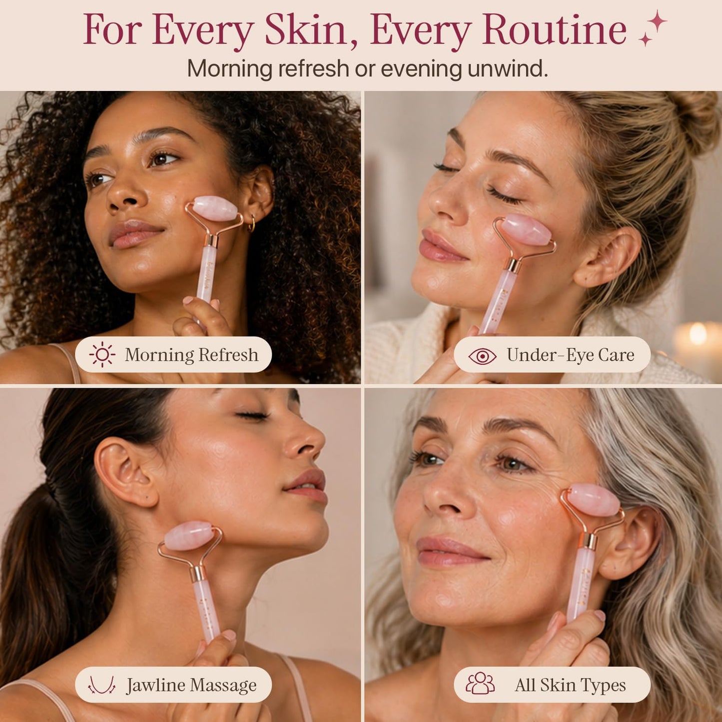  Rose Quartz Beauty Roller™ – Relaxing Facial Massager for Glowing, Radiant Skin