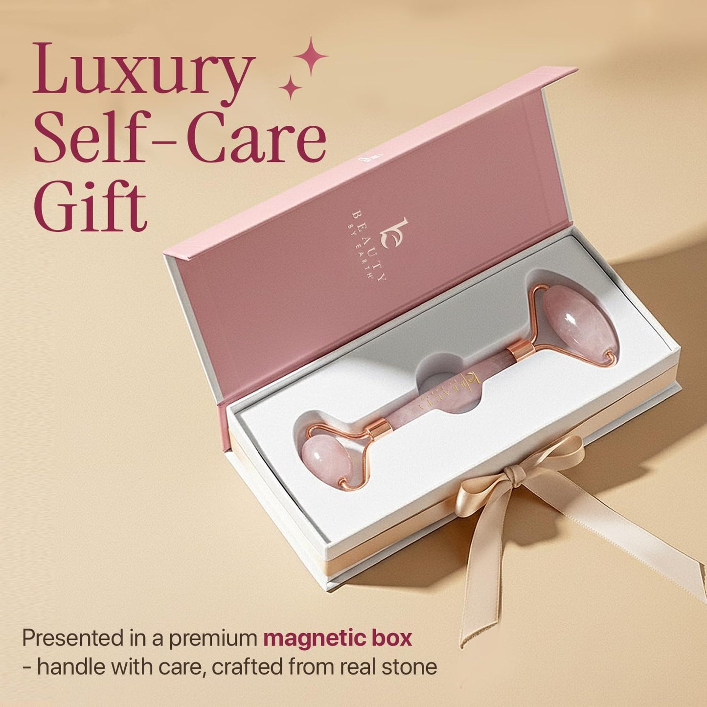  Rose Quartz Beauty Roller™ – Relaxing Facial Massager for Glowing, Radiant Skin