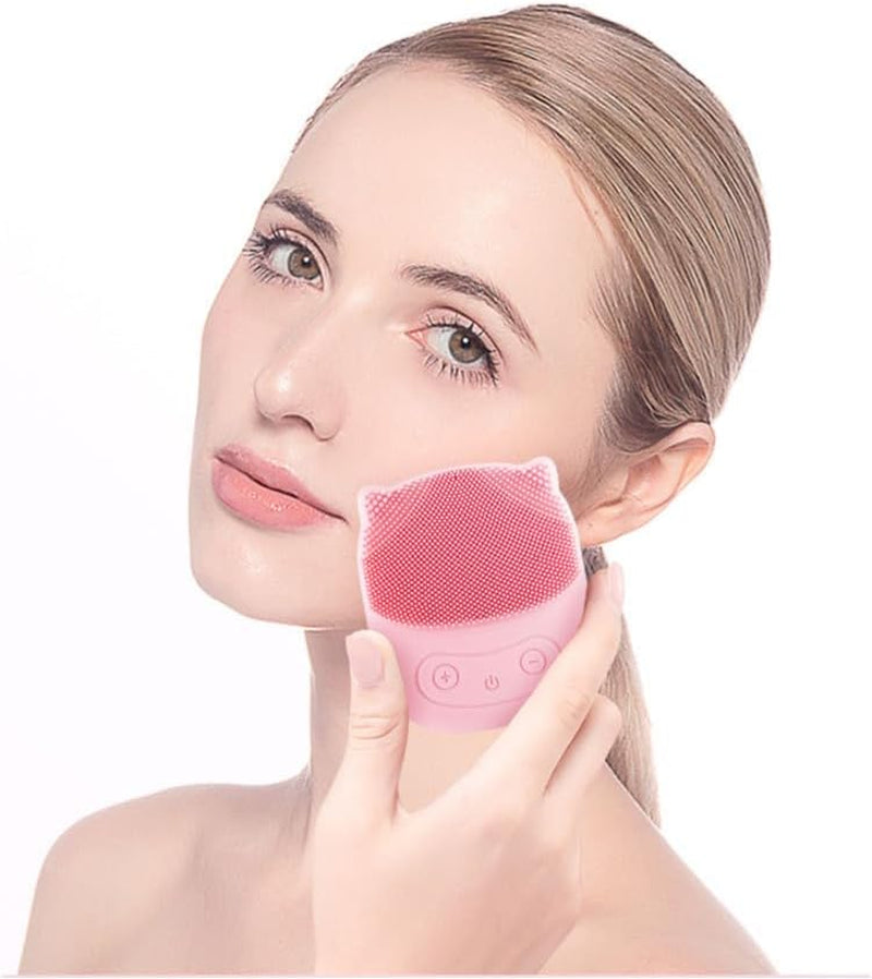 Facial Cleansing Tool Made with Ultra Hygienic Soft Silicone,Portable Silicone Waterproof Rechargeable Face Wash Brush, 4 Cleansing Modes, Electric Deep Cleaning for Men & Women (Red)