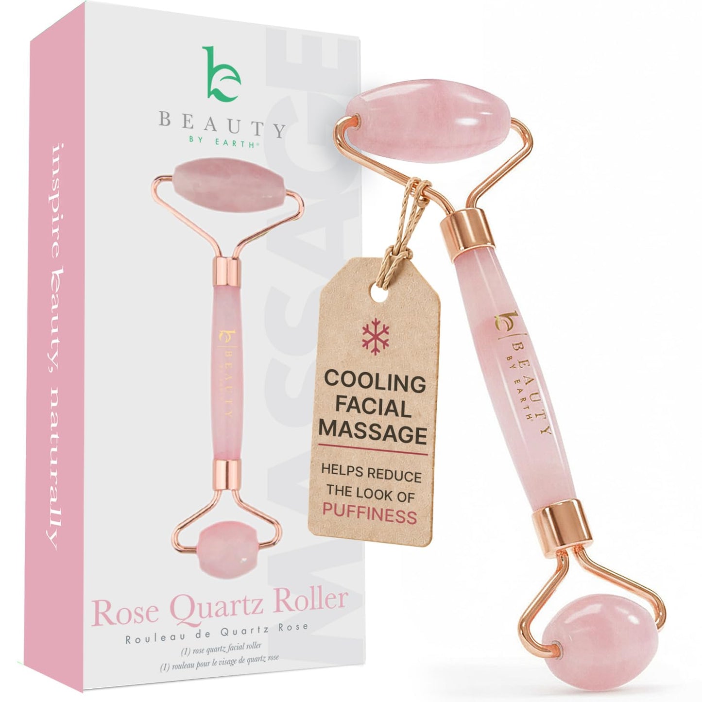  Rose Quartz Beauty Roller™ – Relaxing Facial Massager for Glowing, Radiant Skin