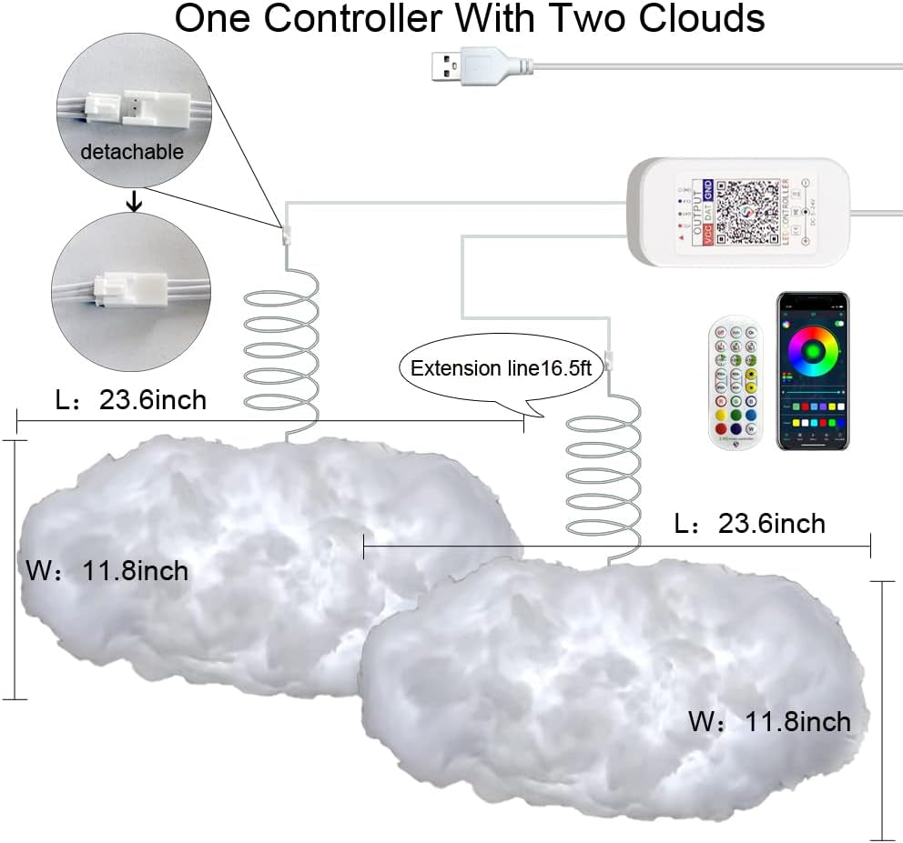 StormGlow™ RGB Lightning Cloud Lights – Music Sync LED Wall Décor for Bedrooms & Gaming Setups