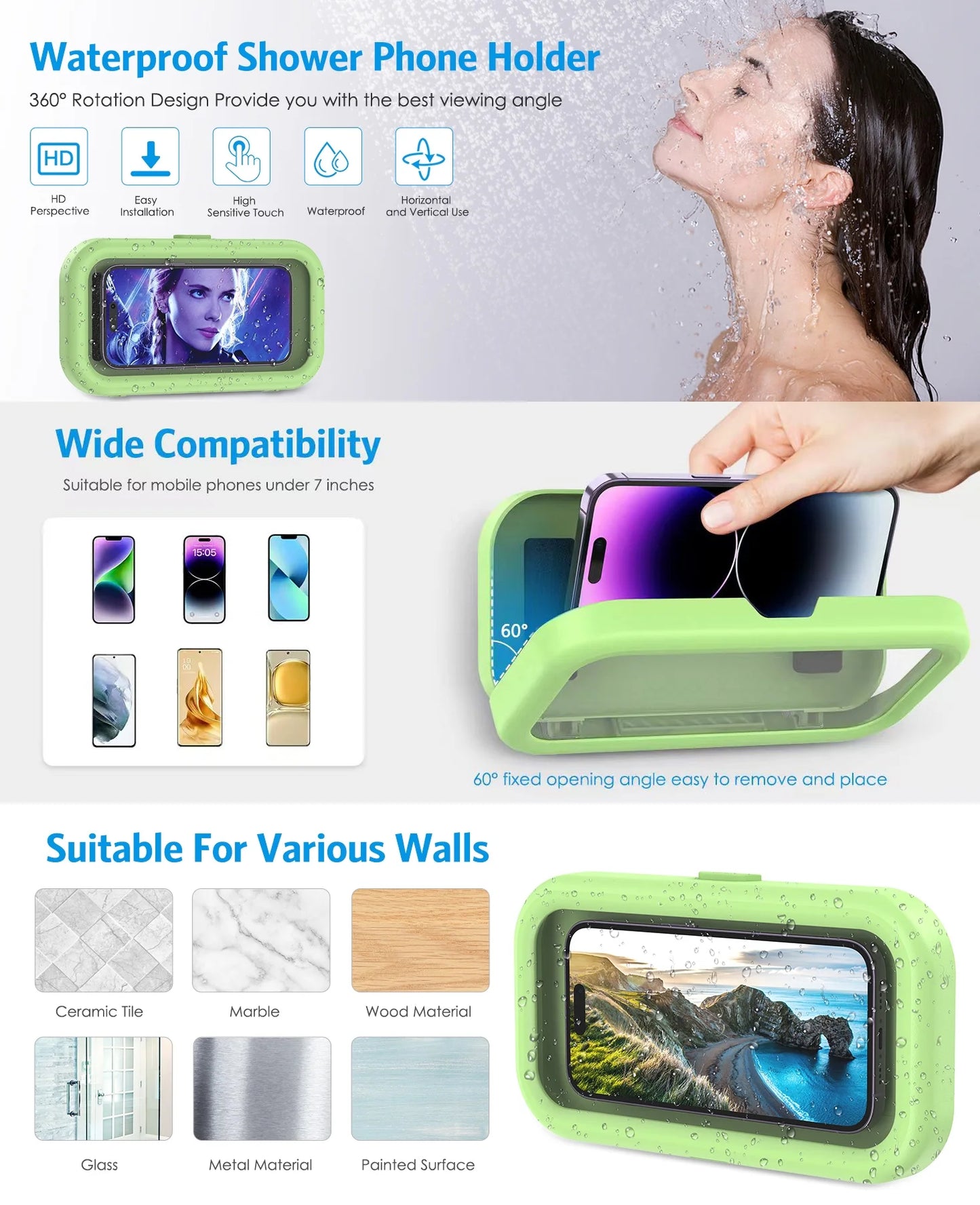AquaView™ Waterproof Shower Phone Holder – 360° Rotating Hands-Free Screen Mount for Shower, Bath & Kitchen