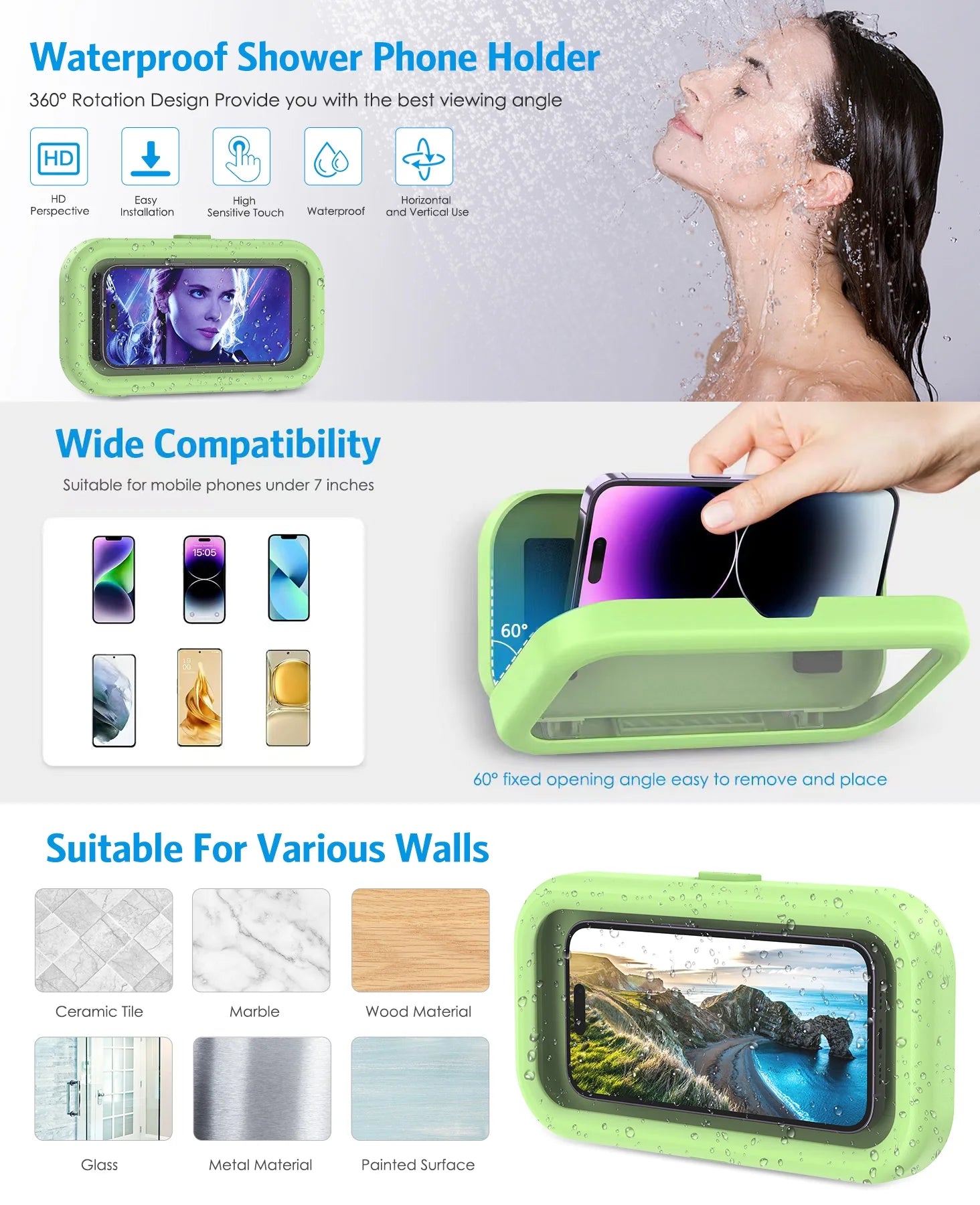AquaView™ Waterproof Shower Phone Holder – 360° Rotating Hands-Free Screen Mount for Shower, Bath & Kitchen