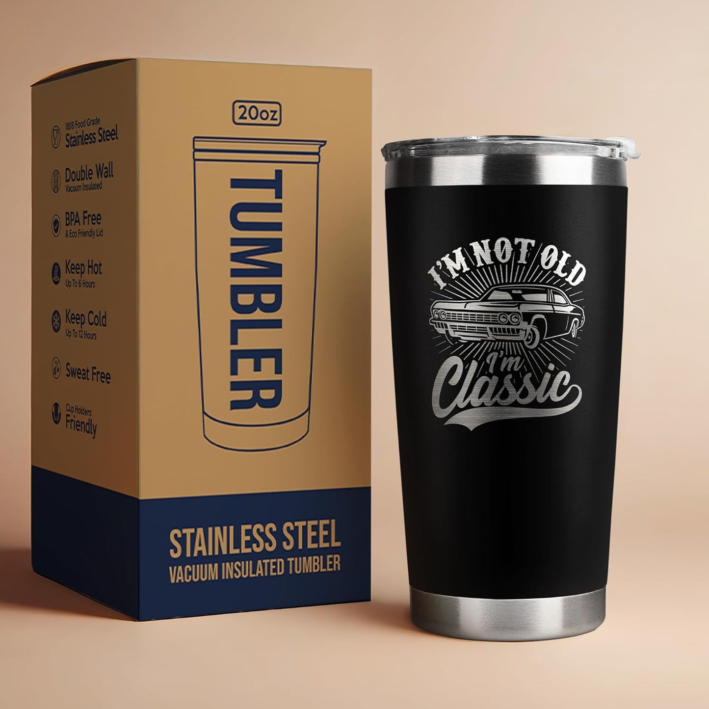 Vintage, Not Old™ – Funny 20oz Tumbler Gift for Dad & Grandpa